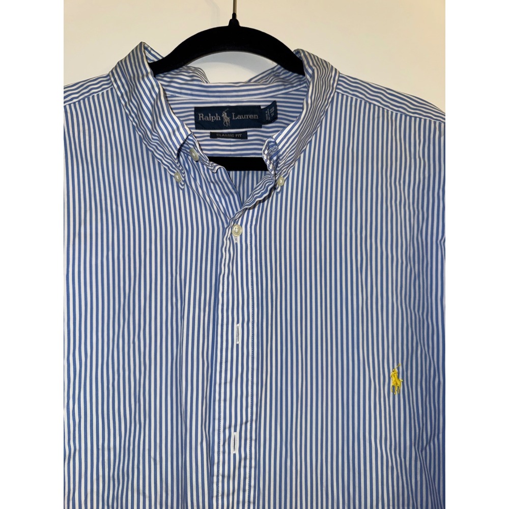 Ralph Lauren Classic Fit Blue White Striped Short Sleeve Shirt 3XB Big & Tall